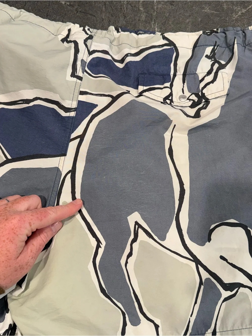 Hermes geometric equestrian swim trunks men XL blue READ